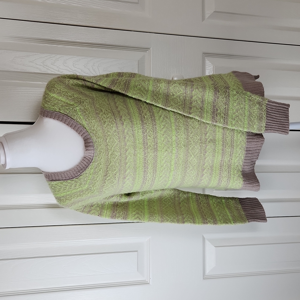 American Eagle L wool blend striped sweater Green Tan Classic
